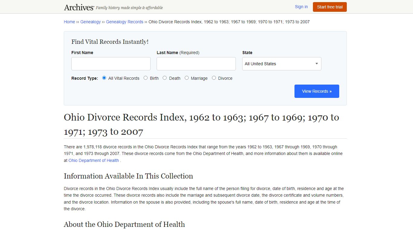 Ohio Divorce Records | Search Collections & Indexes - Archives.com